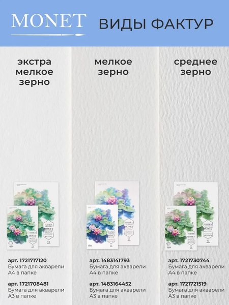 Набор бумаги для рисования Малевичъ Monet. Hot Press / 401563 (20л)