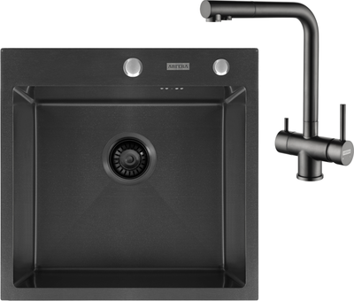

Мойка кухонная со смесителем, Eco AR 50x50 + GEMINIA BLACK PVD
