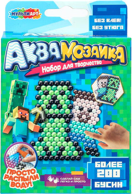 

Развивающая игра, Аквамозаика 200 бусин мир пикселей / AB-120541