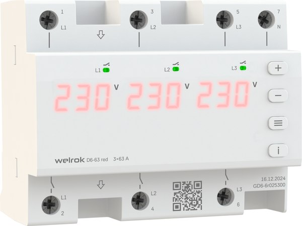Реле напряжения Welrok D6-63 (красный)