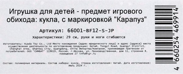 Кукла Карапуз София / 66001-BF12-S-JP