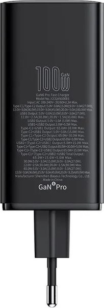 Зарядное устройство сетевое Baseus GaN6 Pro 100W EU / P10162705112-00 (черный)
