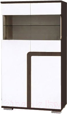 Шкаф с витриной SV-мебель Гостиная Нота 25 Ж зеркальная малая (дуб венге/жемчуг)