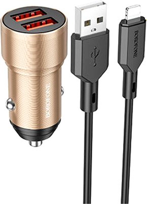 Зарядное устройство автомобильное Borofone BZ19 Lightning (золото) - 
