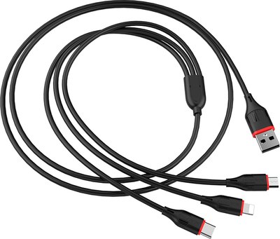 Кабель Borofone BX17 3в1 Lightning+Micro+Type-C (1м, черный) - 