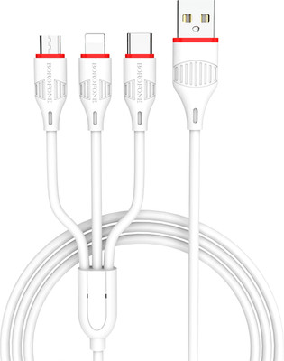 Кабель Borofone BX17 3в1 Lightning+Micro+Type-C (1м, белый) - 