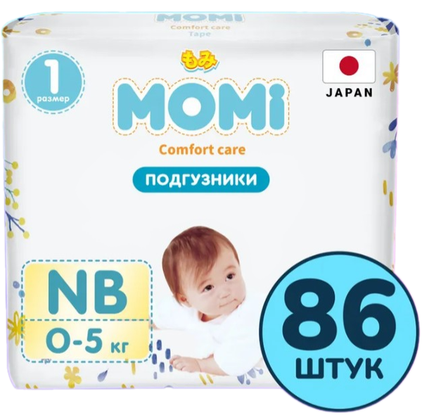 Подгузники-трусики детские Momi Comfort Care NB 0-5кг (86шт)