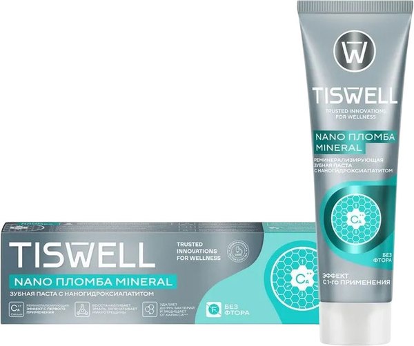 Зубная паста Tiswell Реминерализующая с наногидроксиапатитом без фтора (110г)