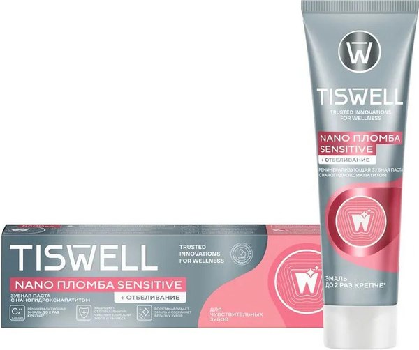 Зубная паста Tiswell Реминерализ. с наногидроксиапатитом д/чувств. зубов+отбеливание (110г)