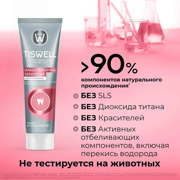 Зубная паста Tiswell Реминерализ. с наногидроксиапатитом д/чувств. зубов+отбеливание (110г)
