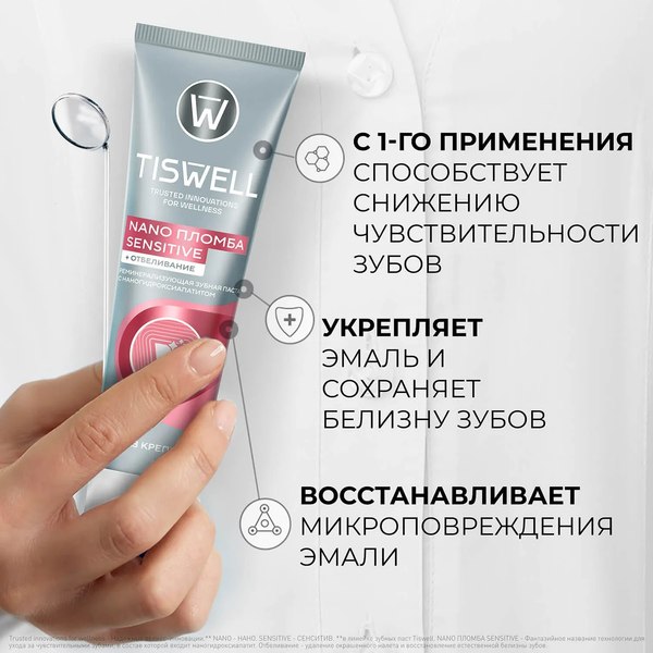Зубная паста Tiswell Реминерализ. с наногидроксиапатитом д/чувств. зубов+отбеливание (110г)