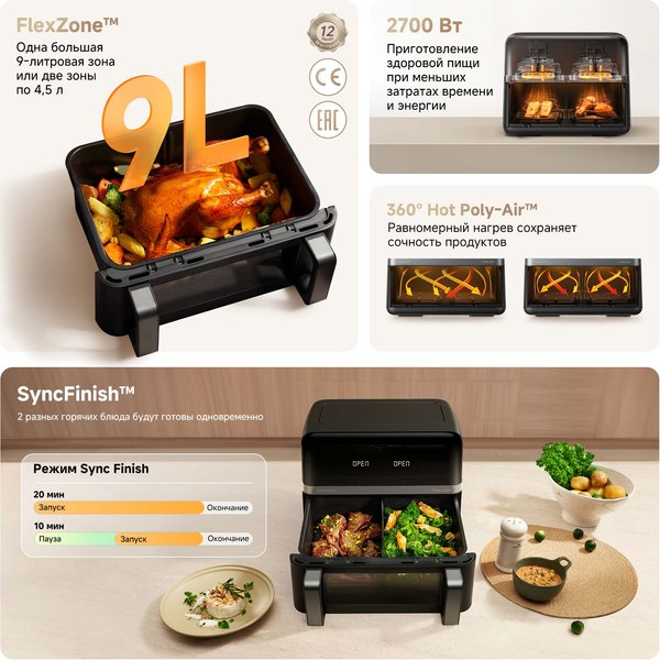 Аэрогриль Trouver Air Fryer FD20 Pro / AF-5518ATB (черный)