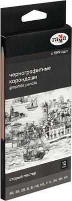 Набор простых карандашей ГАММА 130422M_4B-6H (12шт) - 