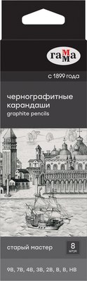 Набор простых карандашей ГАММА 130422_9B-HB (8шт) - 