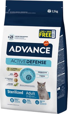 Сухой корм для кошек Advance Sterilized с индейкой (1.2кг+300г) - 