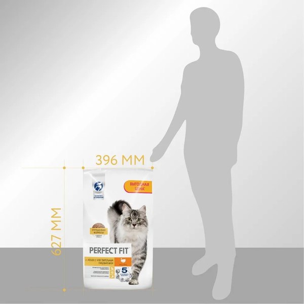 Сухой корм для кошек Perfect Fit Для взрослых кошек с чувствительным пищеварением. Индейка (10кг)