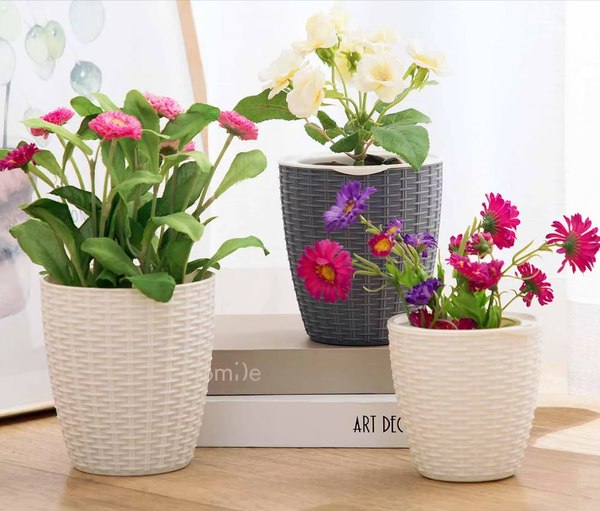 Вазон BOTANICA Ratan с автополивом (18.3x17.5см, белый)