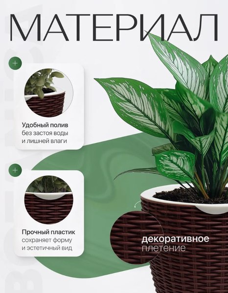Вазон BOTANICA Ratan с автополивом (18.3x17.5см, коричневый)