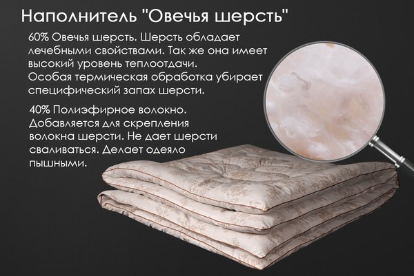 Одеяло Реноме 2сп Поплин бежевый 14/006н 172x205 (овечья шерсть, 520)