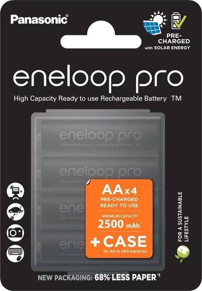Комплект аккумуляторов Panasonic Eneloop Pro AA 2500 4BP / BK-3HCDE/4CP+case