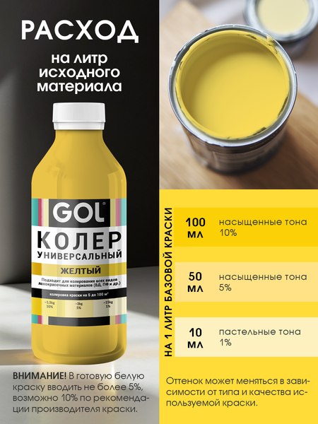 Колеровочная паста GOL №50 (900мл, желтый)