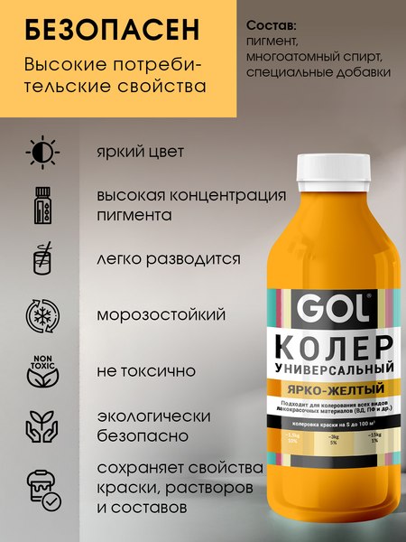 Колеровочная паста GOL №62 (900мл, ярко-желтый)