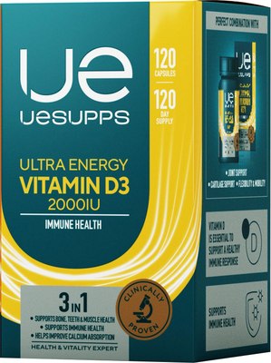 Витамин UESUPPS Ультра Энерджи Витамин D3 2000 МЕ (120 капсул) - 