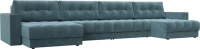 Диван П-образный Лига Диванов Лига-049 НПБ Лонг с декором (велюр Seven 113 бирюзовый) -