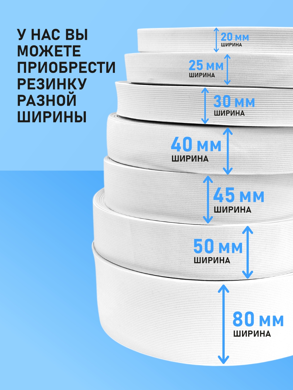 Резинка для шитья Sentex Вязаная 20мм РВ (10м, белый) — фото 3
