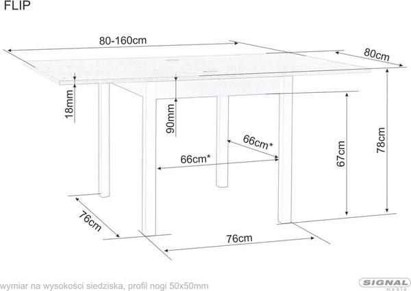 Купить Обеденный стол Signal Flip 80-160x80 в Молодечно
