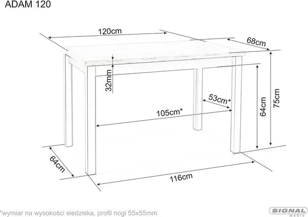 Купить Обеденный стол Signal Adam 120x68x75 в Бобруйске