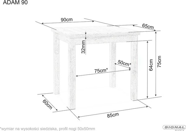 Купить Обеденный стол Signal Adam 90x65x75 в Бобруйске