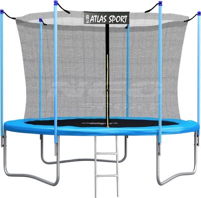 Батут Atlas Sport 252см 8ft с внутренней сеткой и лестницей (синий) - 