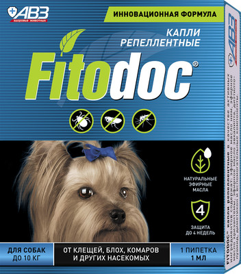 Капли от блох Агроветзащита Fitodoc репеллентные для собак до 10кг / AB1757 -