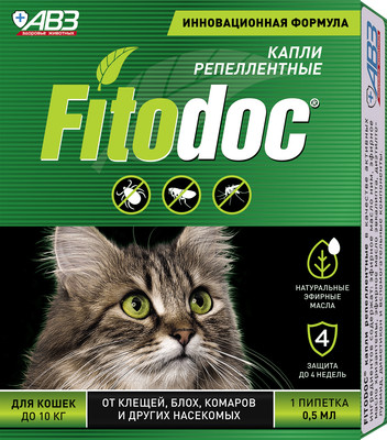 Капли от блох Агроветзащита Fitodoc репеллентные для кошек / AB1758 (1пип) -