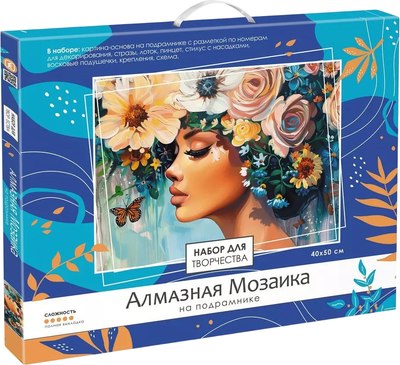 

Набор алмазной вышивки, Девушка в синих цветах / 09195