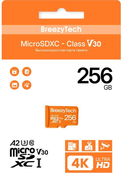 Карта памяти BreezyTech Ultra microSD 256GB Class 10/A2/V30