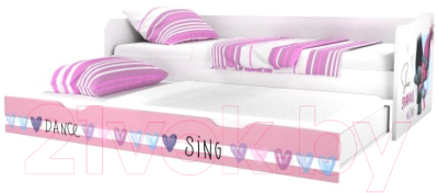 Двухъярусная выдвижная кровать детская Polini Kids Fun 4200 Тролли (розовый)