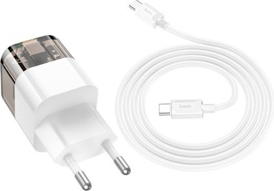 Зарядное устройство сетевое Hoco C131A Platinum 30W + кабель Type-C-Type-C (черный) - 