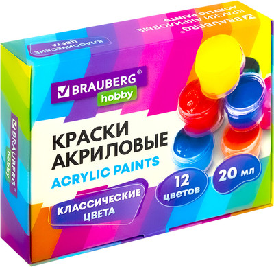 Акриловые краски Brauberg Hobby / 192435 (12цв) -