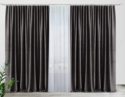 Комплект штор AMI Бархат 150x270 + Гардина Вуаль 300х270 (темно-серый, белый) - 