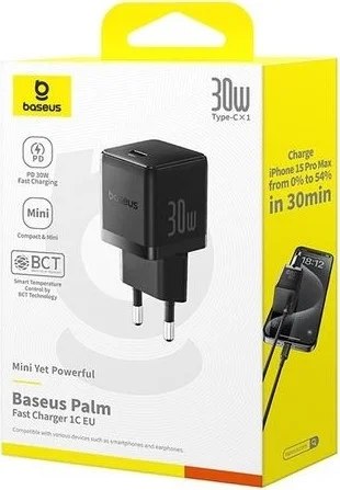 Адаптер питания сетевой Baseus Palm 30W EU / P10111605113-00 (черный)