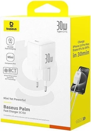 Адаптер питания сетевой Baseus Palm 30W EU / P10111605213-00 (белый) — фото 6