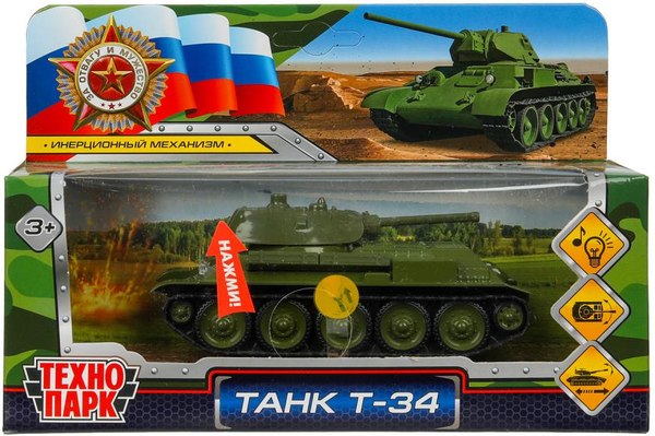Танк игрушечный Технопарк Уралвагонзавод Т-90 Т-34 / T34-12SL-GN