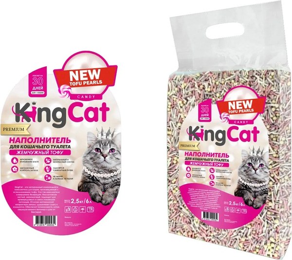 Наполнитель для туалета KingCat Жемчужный Тофу (2.5кг, конфета)