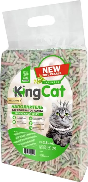 Наполнитель для туалета KingCat Жемчужный Тофу (2.5кг, зеленый чай)