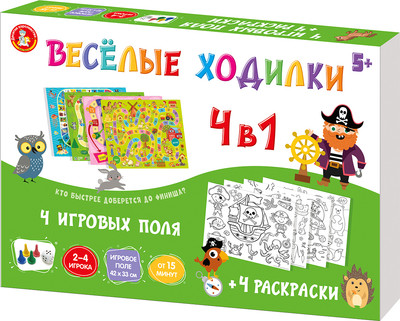 

Настольная игра, Веселые ходилки 4 в 1 / 05722
