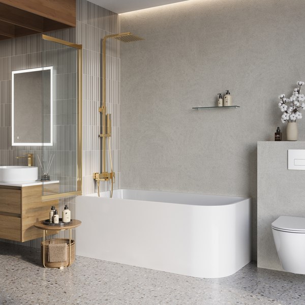 Стеклянная шторка для ванны BelBagno Luce-VF-11-100/145-C-ORO