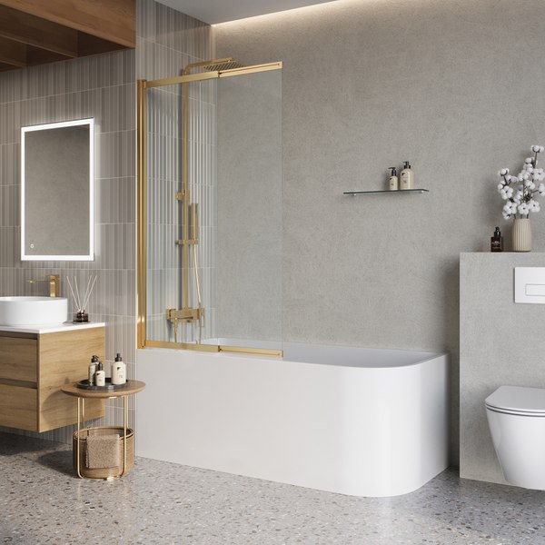 Стеклянная шторка для ванны BelBagno Luce-VF-11-100/145-C-ORO