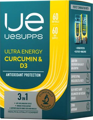 Витаминно-минеральный комплекс UESUPPS Ультра Энерджи Куркумин и Витамин D3 (60 капсул) - 